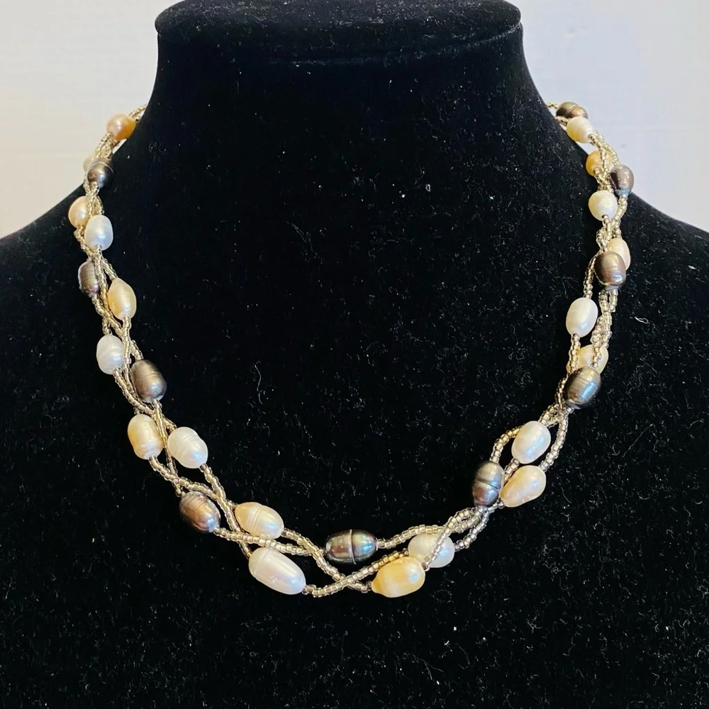 Evergems Pink Multi Strand Pearl Statement Necklace Real Freshwater Pearls - Picture 5 of 15